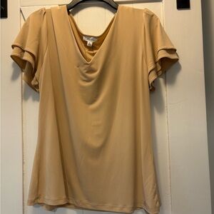 Calvin Klein Tan Draped Blouse Short Sleeves